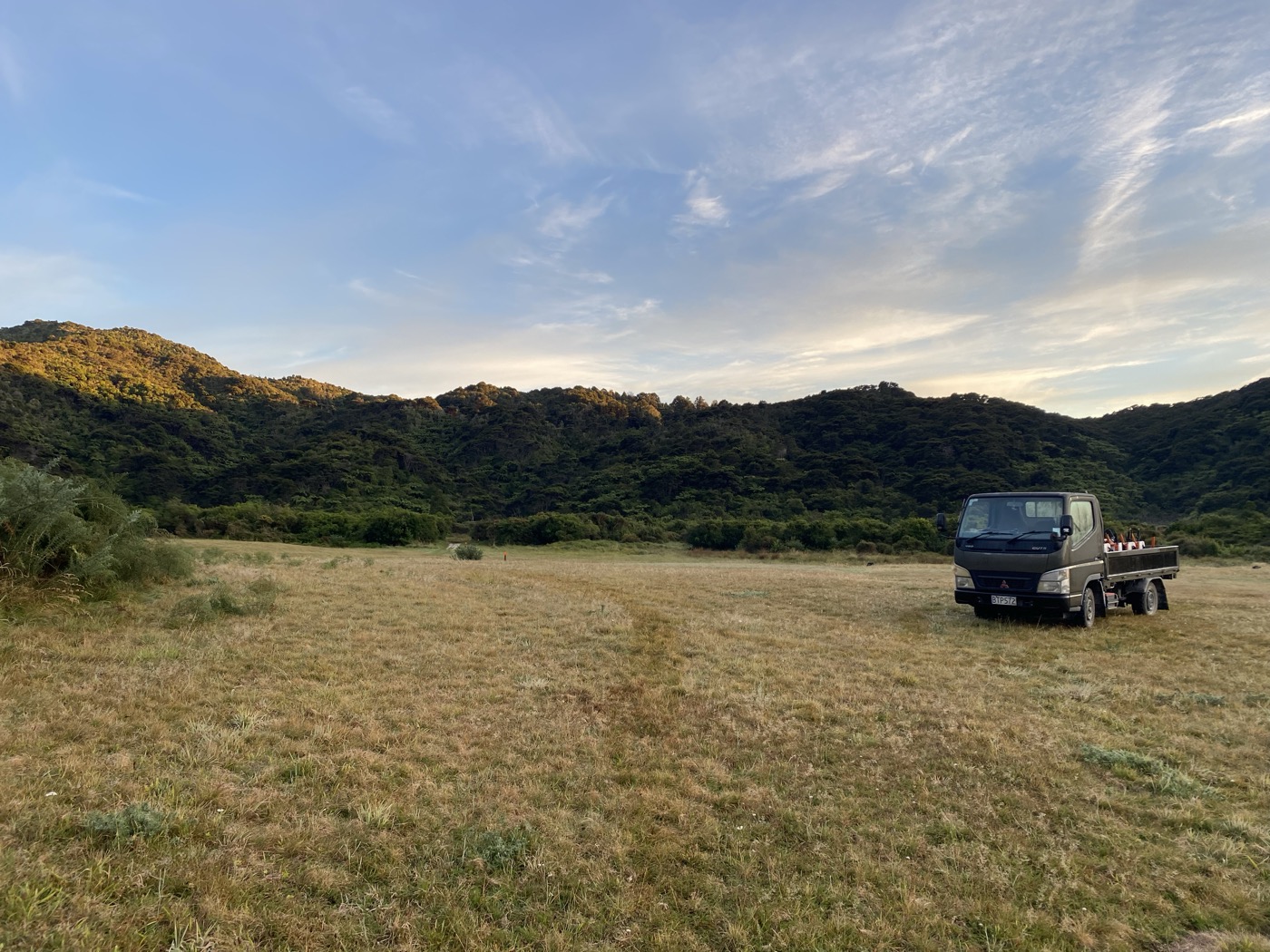 Remote field site at golden hour